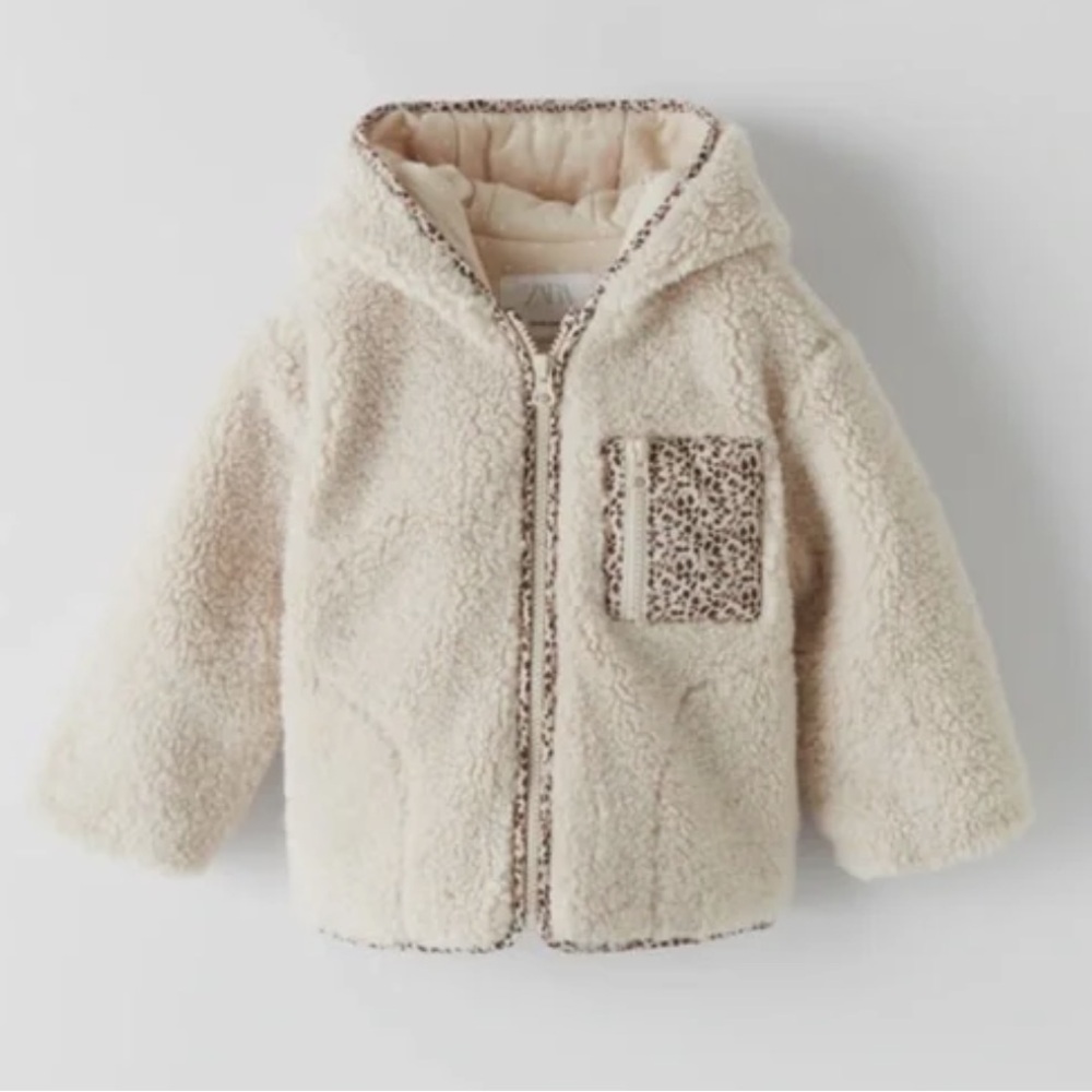 Zara Sherpa fleece jacket with floral trim - Excellent condition